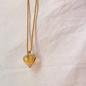 Lalique Amber Crystal Heart Necklace